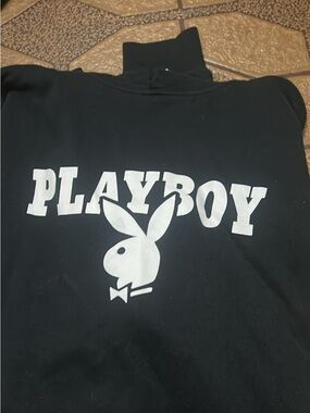 PLAYBOY Black Pullover Hoodie with White Logo